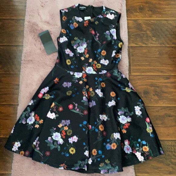 Bebe Black Floral Fit & Flare Dress - Picture 7 of 12